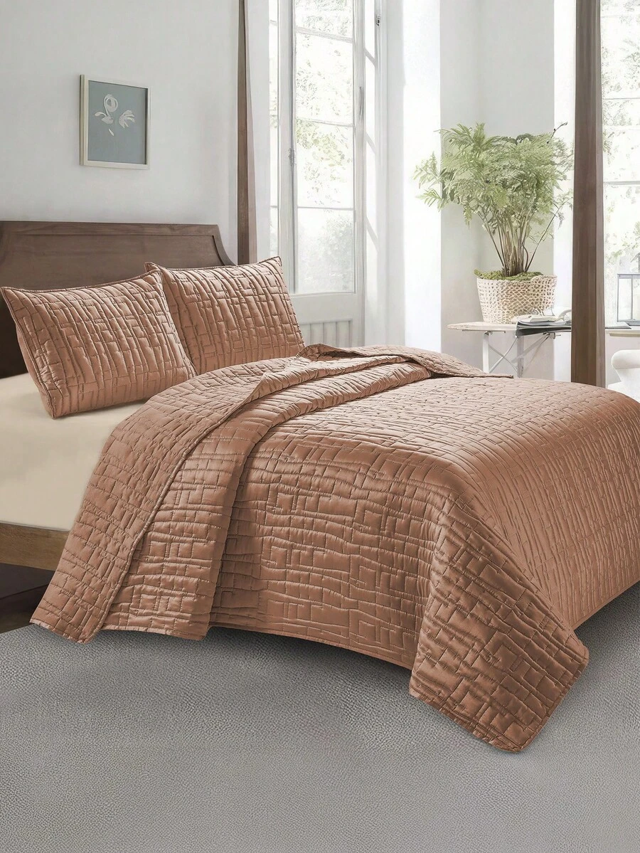Home Elephant Basic Satin Comforter With Quilted Thread Covers, Queen And King Size - Brown - View 1