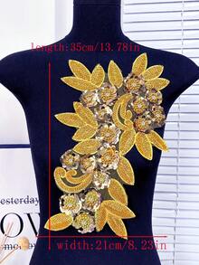 21 厘米宽畅销串珠刺绣和水钻贴花面料，3D 花卉设计配亮片蕾丝边，服装和家纺 DIY 工艺用品 - 金色 - 查看 6