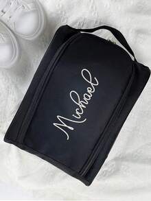 Personalized Name Travel Shoe Bag, Anti-Theft Basketball Football Shoe Bag, Portable Business Travel Shoe Bag, Shoe Bag Packaging, Dust-Proof Slipper Bag, Sports Shoe Bag, Outdoor Business Travel Waterproof Sports Shoe Bag, Breathable Mesh Football Shoe Bag For Men And Women, Practical Gift For Boyfriend/Girlfriend, Essential For Business Travel And Back To School - Black - View 2