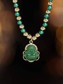 1 pieza Elegante collar de joyería budista - Cadena de cuentas con colgante de Buda para hombres y mujeres, regalo espiritual para Acción de Gracias, cumpleaños, aniversarios - Collar para uso diario y formal, Collares de Buda, Accesorio de fiesta, Estilo bohemio, Acento de piedras preciosas, Diseño intrincado, No magnético