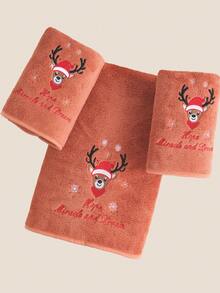3/2/1pc Polyester Embroidered Towel/Bath Towel, Christmas Gift, Christmas Deer, Holiday Decor, Bathroom Bath Towel/Face Towel, Absorbent Soft, Suitable For Bathing, Sauna, Sports, Christmas Kitchen Hand Towel, Christmas Tree, Snowman Shower Towels For Beaty Salon, Hotel Sports,Home Essentials, Towel, Skin Care - Multicolor - View 3