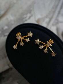 ZIMR 1 Pair Luxury Star-Shaped Earrings |   Sparkling Cubic Zirconia Inlaid, Hypoallergenic |   Perfect For Parties, Festivals & Ideal Christmas Gift - 黃金 - 查看 9