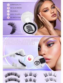 2 pares de set de pestañas postizas magnéticas, pestañas magnéticas a prueba de agua con apariencia natural, pestañas magnéticas sin pegamento aptas para fiestas, citas, cumpleaños, Halloween