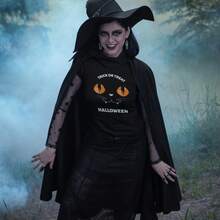 Playera Para Dama Gato Negro Fiesta de Halloween Día de Muertos Camiseta para Mujer - Negro - Ver 2