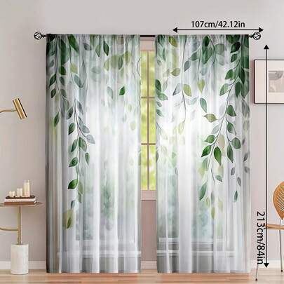 2 pièces Rideaux transparents à fleurs - Imprimé numérique semi-transparent opaque, conception à passants pour la décoration du salon et de la chambre à coucher, voile en polyester, décoration d'intérieur inspirée de la nature, rideaux à motif floral avec passants pour tringle, rideaux de salon