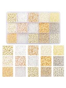 beadia Mix 15 Color Glass Seed Beads Tube Beads Glass Bugle Beads Loose Kit For Jewelry Making DIY Craft Beading (Beige) - Màu be - Xem 1