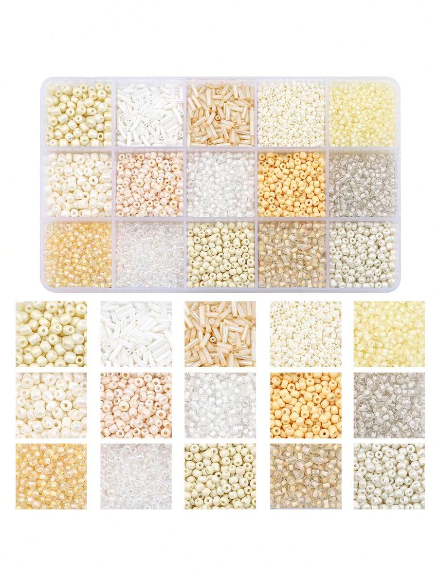 beadia Mix 15 Color Glass Seed Beads Tube Beads Glass Bugle Beads Loose Kit For Jewelry Making DIY Craft Beading (Beige) - Màu be - Xem 1