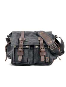 Bolso de mensajero de lona casual vintage americano, bolso cruzado de gran capacidad y sencillo para exteriores para hombres