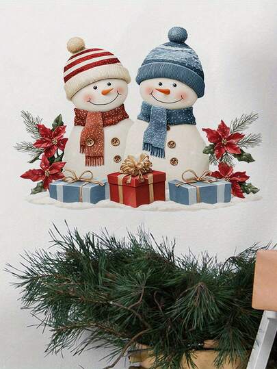 1pc Christmas Holiday Decoration Wall Sticker Snowman And Bird Pattern Wall Sticker PVC Self Adhesive Removable Wall Decals 11.42*11.42in/8.66*11.42in For Living Room Bedroom Dining Room Study Entrance Create A Christmas Holiday Atmosphere Make Hoom Decoration More Interesting Home Decor Christmas Decorations Room Decor Wall Decor Wall Stickers Stickers Christmas Decorations Home