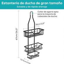 BYCRAY Estante de Ducha Coante de 3 Niveles, Organizador Coante de Ducha de Acero Inoxidable para Champú, Organizador de Alcachofa de Ducha, para Ba?o, Cocina, Hotel(Negro) - negro - Ver 3