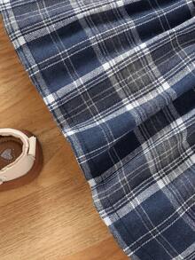 1 件女童休闲“我的猫”字母、蝴蝶结和猫图案柔软针织长袖运动衫格子连衣裙，秋冬 - 藕粉色 - 查看 6