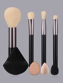 4pcs/8pcs Mini Makeup Brush Set - Powder Brush, Blush Brush, Concealer Brush, Eyeshadow Brush, Multi-Functional Brush Set + Flocked Powder Puff/Mini Makeup Sponge/Thumb Concealer Puff