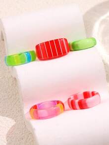 5pcs/Set Red & Green Striped Jelly Rings, Christmas Color Dopamine Ring Set, Everyday & Holiday Stacking Jewelry For Women, Autumn/Winter