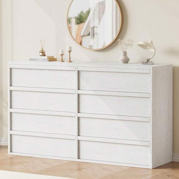 6 Drawer Dresser For Bedroom, Antique White Double Dresser Organizer With 6 Drawers, Wooden Chest Of Drawers For Living Room, Hallway, Entryway  8 Drawer Dresser For Bedroom, Antique White Double Dresser Organizer With Large Storage, Wooden Chest Of Drawers