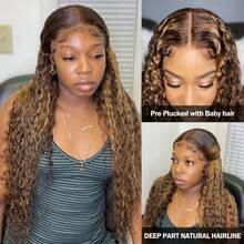 NARNI Honey Blonde Wig Human Hair 13x6 HD Transparent Deep Wave Lace Front Wigs Human Hair P4/27 Highlight Curly Human Hair Wig Wet And Wavy Ombre Colored Glueless Human Hair Wig 250 Density Pre Plucked Lace Frontal Wigs For Women - S4/27 - 查看 7