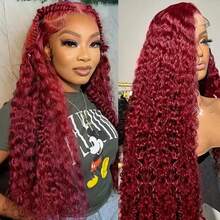 NARNI Burgundy Wig Human Hair 13x4 HD Deep Wave Lace Front Wigs Human Hair 250% Density 99J Burgundy Lace Front Wig Glueless Curly Human Hair Wigs For Women Wine Red Colored Human Hair Wig - S99J - 查看 6