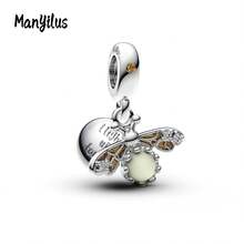 Manyilus Manyilus Original 1 Stück 925 Sterling Silber Anhänger Perle: Funkelnder Diamant Engelsflügel Anhänger, Mond und Planet Anhänger, Herz Puzzle Anhänger, Blauer Stern Charm Anhänger, Funkelnder Diamant Charm Vierblättriges Kleeblatt Perle, Vierblättriges Kleeblatt Hufeisen Liebe Anhänger, Funkelnder Blauer Fahrrad Perle