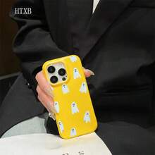Small Ghost Phone With A Lychee Texture Design Is Compatible With 16 Pro, 16, 15 Pro, 14, 14 Plus, 13, 13 Pro, 12 Pro, And 12 Pro Models, It Makes A Birthday Present That Is Durable And Resistant To Fingerprints Phone - Yellow - View 9