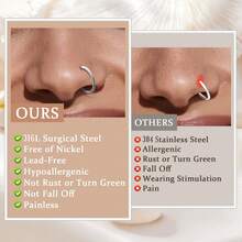 1pc Nose Ring, Earring & Hinged Nose Septum Ring [16G/18G/20G] - Cartilage Helix Tragus Earrings, Unisex - Circular Ring - View 6