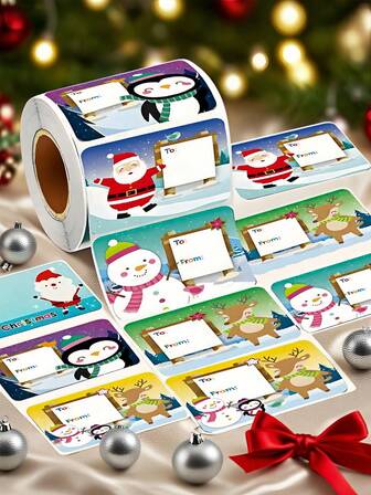 60pcs/Roll Creative Design Durable Adhesive Labels, Suitable For Gift Packaging And Notes For Birthday, Party, Christmas Holiday Events