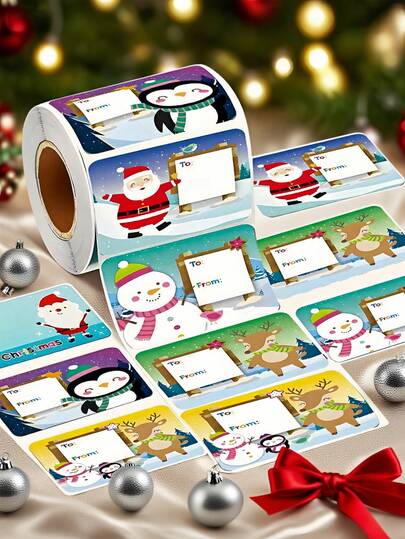 60pcs/Roll Creative Design Durable Adhesive Labels, Suitable For Gift Packaging And Notes For Birthday, Party, Christmas Holiday Events
