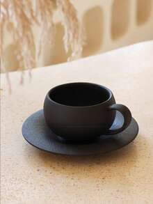 1pc Matte Ceramic Coffee Cup & Saucer Set, Elegant Luxury Tableware For Home, Office, Afternoon Tea, Suitable For Bedroom, Living Room, Dining Room, Great Gift & Party Supplies - Black - View 4