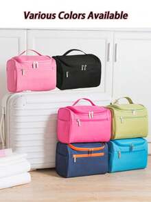 Túi đựng đồ trang điểm dung tích lớn 25*17*13CM, làm bằng vải Oxford bền, chống thấm nước và di động, chức năng lưu trữ chắc chắn với tay cầm và móc, thiết kế khóa kéo kép dễ dàng lấy ra, ngăn chính rộng rãi đựng vừa chai lọ, bàn chải đánh răng, kem đánh răng, dầu gội du lịch, dao cạo râu, kem cạo râu và các đồ dùng vệ sinh cá nhân khác - Màu Hồng Tươi - Xem 5