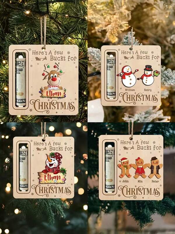 4 piezas Regalo de Navidad, Encantador Tarro de Dinero de Madera, Regalo de Efectivo Perfecto de Navidad para Familiares y Amigos, Decoración del Hogar Navideña, Decoración de Fiesta, Regalo, Decoración Colgante del Árbol de Navidad, Decoración de Habitación, Lindo Tarro de Dinero de Navidad para Guardar Efectivo, Adornos Navideños de Madera, Adornos Colgantes de Tarro de Dinero de Navidad para Guardar Regalos en Efectivo, Árbol de Navidad