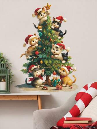 1pc Home Decorations Festive Christmas Tree Wall Decal Christmas Cats/Owl Snowman Wall Decals - Painted Tree & Snowman Winter Scene With Presents Design PVC Self-Adhesive Waterproof Removable Stickers Festive Home Decor Cheerful Seasonal Artwork 11.8*23.6in/11.8*15.7in For Living Room Bedroom Office Holiday Decoration Christmas Decorations Room Decor Wall Decor Wall Stickers Wall Sticker Christmas Decorations Home