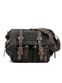 Bolso de mensajero de lona casual vintage americano, bolso cruzado de gran capacidad y sencillo para exteriores para hombres