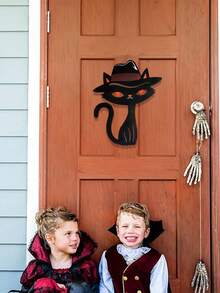 Gato negro y naranja creativo, artesanía de metal, decoración para jardín, patio, balcón, ambiente de fiesta, decoración linda, se puede colgar en paredes, árboles, regalo ideal para fiestas y cumpleaños