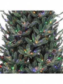 7.5ft Prelit Hillside Spruce Christmas Tree W/Remote Control With 51 Pine Cones