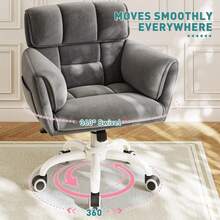 EnHomee Home Office Chair With Wheels & Side Pockets Vanity Chair Adjustable Height Soft Upholstered Modern Desk Chair With Backrest & Arm For Bedroom, Grey - Xám - Xem 4
