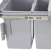 400 Cabinet Double Pull-Out Waste Bin, Under Sink Sliding Trash Can With Door Linkage Panel, 40L Dual Compartment Kitchen Recycling Garbage Bin For Built-In Cabinet Installation - Grey - View 6