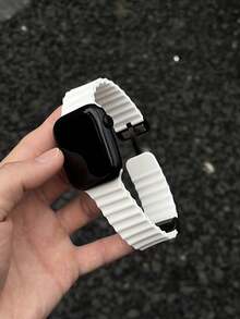 1条男女通用液态硅胶运动风磁吸智能手表表带，兼容 42mm、38mm、40mm、41mm、44mm、45mm、46mm、49mm，时尚智能手表替换表带，适用于Series Ultra2、Ultra SE2、SE 11、10、9、8、7、6、5、4、3、2、1，适合作为学生返校礼物 - 白色 - 查看 6
