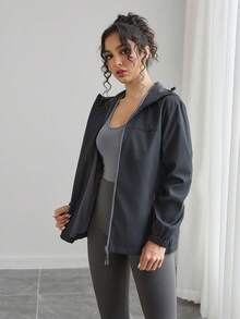 Contrast Color Windbreaker Jacket For Women, Outdoor Sports Waterproof Windproof Breathable Long Sleeve Coat For Running Cycling Hiking, Casual Sportswear Zipper Shell Jacket For Spring Autumn Winter