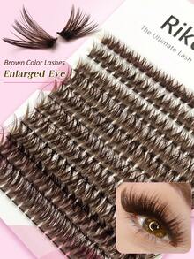 Rikuaild 200pcs Brown Cluster False Eyelashes, 80D Fluffy Natural Brown Soft Lashes, Suitable For DIY At Home, Can Be Used For Halloween, Parties And Dates, D Curl, Rich Color, Thick Smoky Makeup, Faux Mink Eyelashes, Individual Lash Extension - D - Xem 4