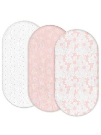 GLLQUEN BABY Muslin Baby Bassinet Sheets 3 Packs, Changing Diaper Pad, Baby Bedside Oval, Rectangle Pads, Oeko-Tex Certificated