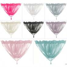 Plain Tasseled Voile Swags All Colours - Net Curtains Voile Swag Valance Pelmet - Baby Pink - View 2