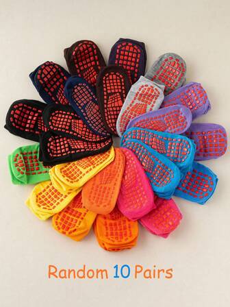 10 Pairs Random Children's Anti-Slip Dot Grip Socks, Comfortable Breathable House Socks For Daily Wear