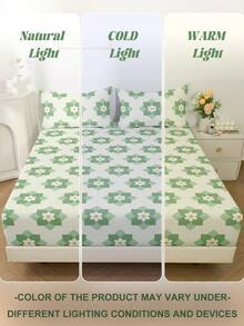 1 Stück Spannbetttuch, Bettwäsche-Set, grüner Blume Muster Matratzenbezug, atmungsaktiver rutschfester Matratzenschoner, Pillingresistent, staubresistent, maschinenwaschbar, Herbstdekoration, garteninspirierte Heimdekoration, naturthematische Bettwäsche