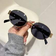 Fashionable Gold-Rimmed Oval High-End Stylish Women's Sunglasses, Simple Elegant PC (Polycarbonate) Unisex Lightweight & Transparent, Suitable For All Seasons