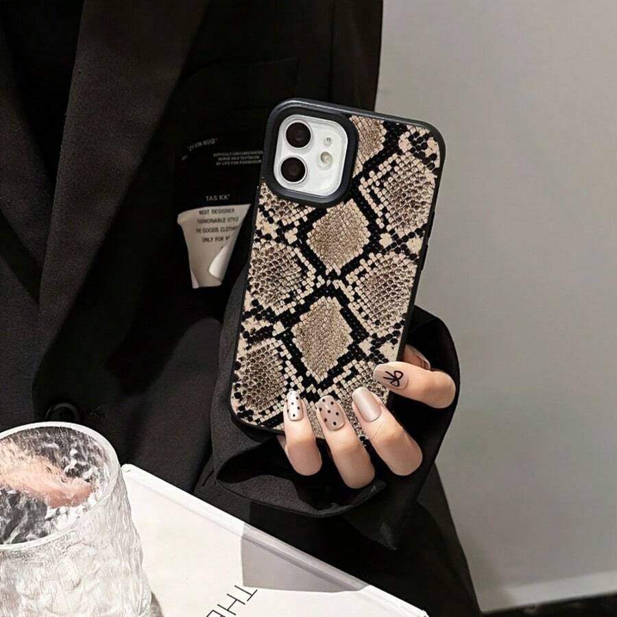 1 件复古奢华风格蛇皮纹 TPU 手机壳，适用于 //Redmi - 黑色 - 查看 1
