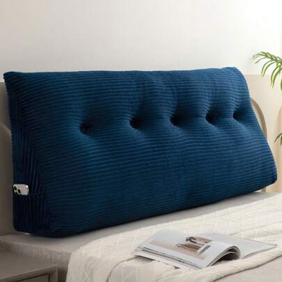 Velvet Fully Stuffed Headboard Wedge Pillow Bed Large Bolster With Removable Cover Triangular Daybed Pillow For Bed Support Strong Back Support