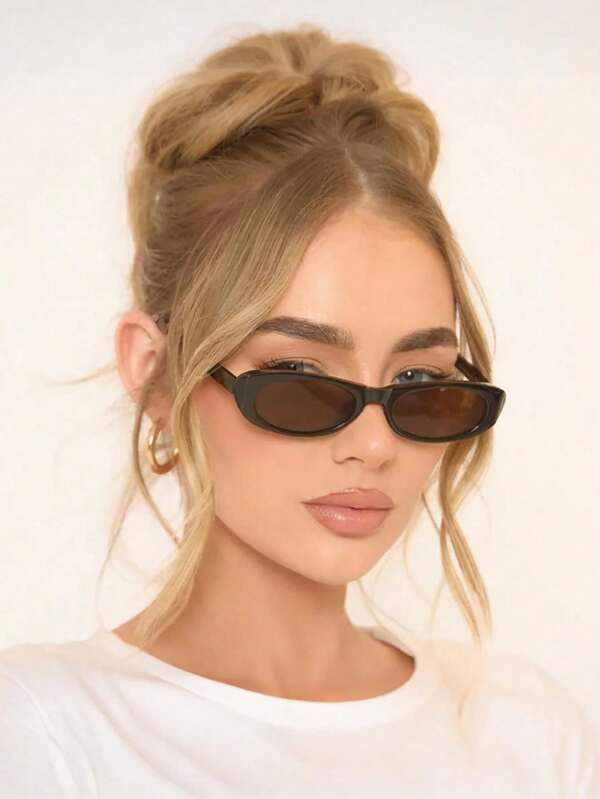 1pc Oval Shaped Large Frame Women's Fashionable Glasses, Simple And Versatile