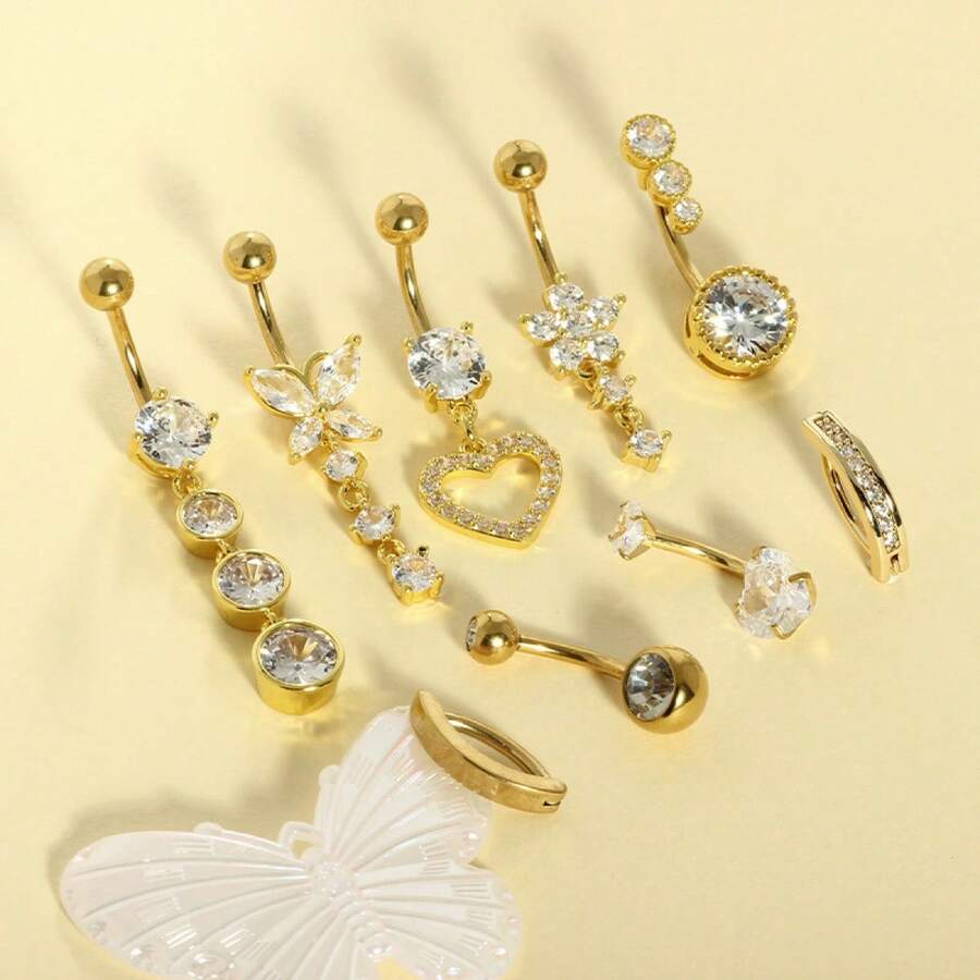 9-Piece Stainless Steel Belly Button Ring Set: Teardrop Belly Button ...