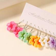 5/10 对休闲可爱花朵树脂硬质材料耳环套装，适合女士，合金耳环钩，适合作为母亲节和朋友的礼物珠宝 - 随机混合 - 彩色 - 查看 4