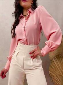 Women's White Shirt With Puff Sleeves JEMMY MODA - 淺粉色 - 查看 2