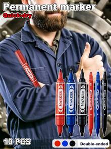 10 PIEZAS de rotuladores profesionales de doble punta de secado rápido a base de aceite, punta fina y biselada, de doble extremo, a base de aceite, resistentes al agua, resistentes a la decoloración, de bajo olor, sin traspaso