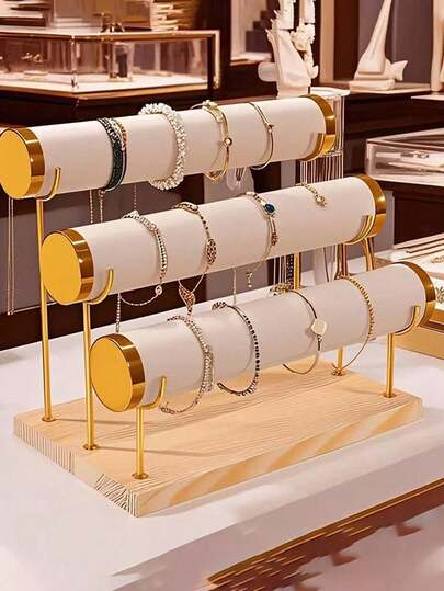 1pc White, Black, Beige Solid Wood Suede Metal Jewelry Rack Bracelet Display Rack Bracelet Rack Jewelry Display Rack Jewelry Display Rack